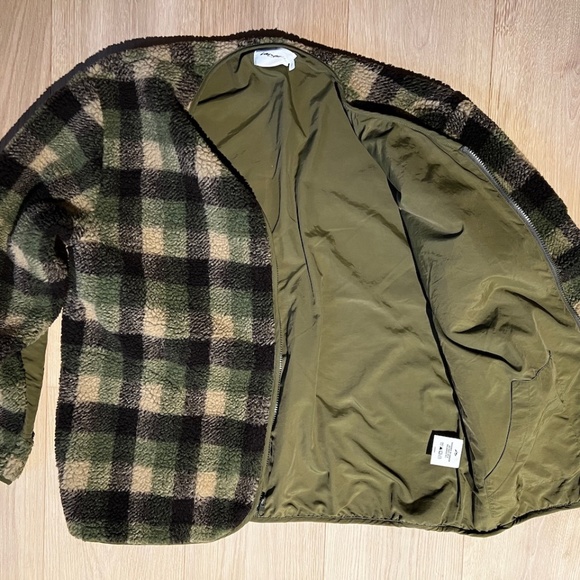Livestock Reversible Fleece Cardigan - Green/Brown Plaid - Picture 7 of 11